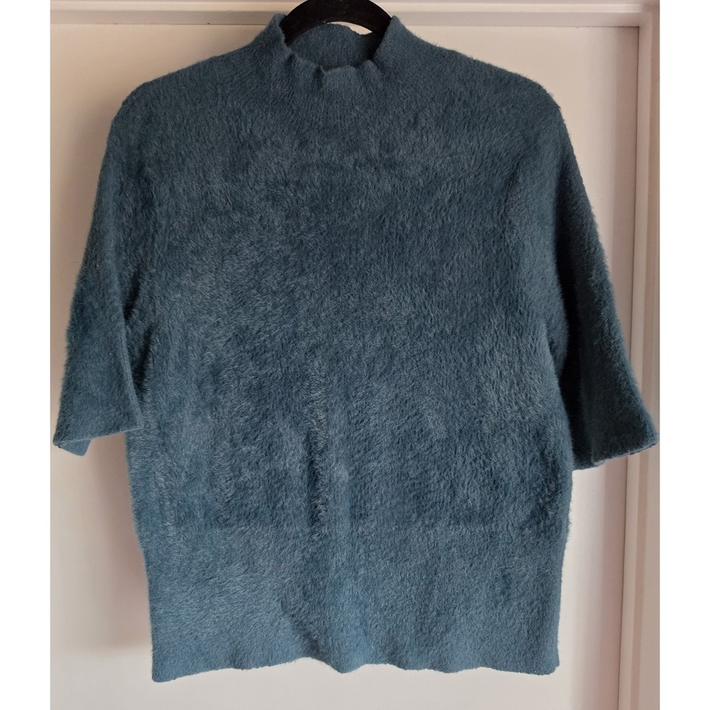 Bailey 44 Women XL Blue Mock Neck 3/4 Sleeve Pullover Sweater Top Blouse
